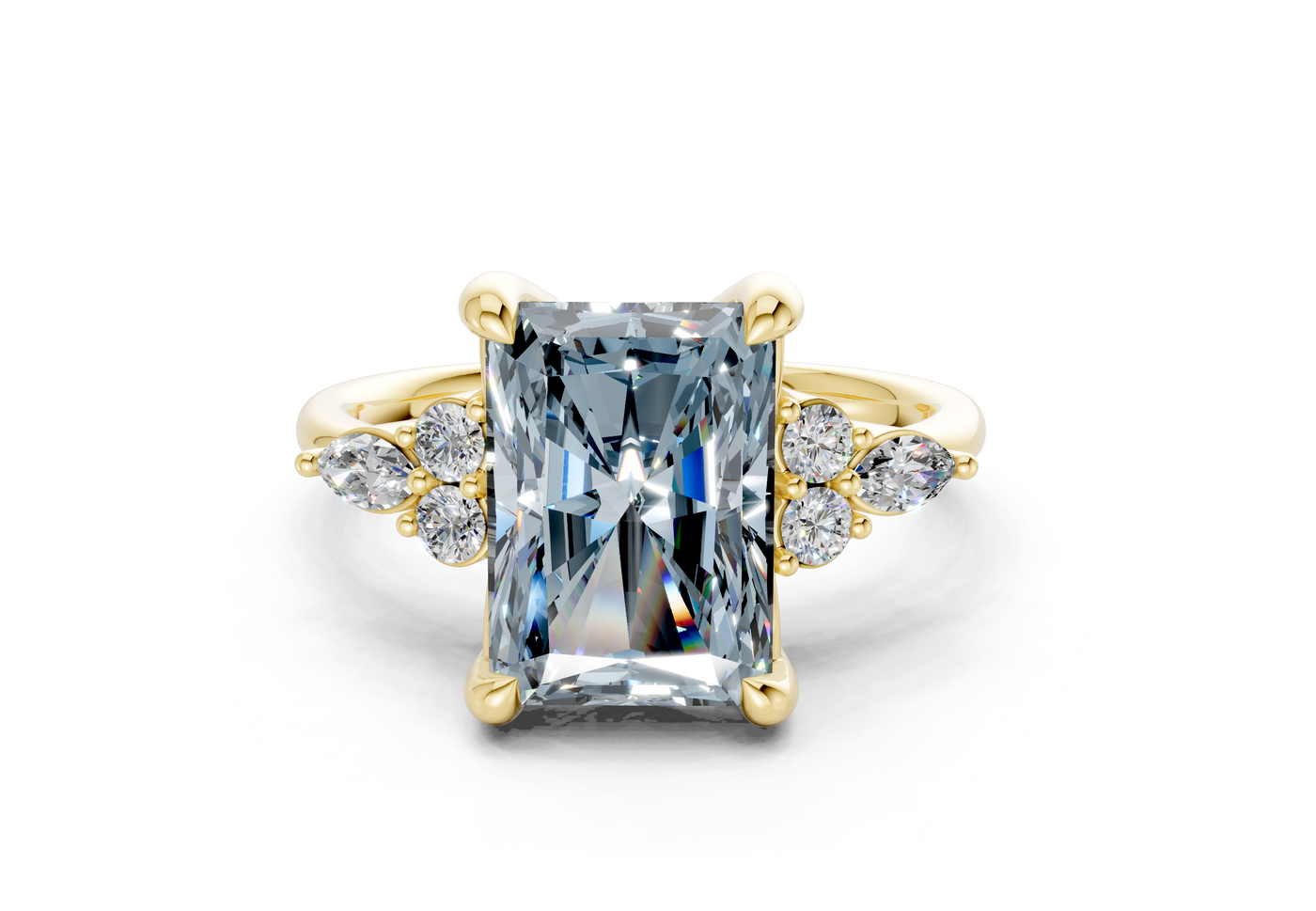 Lyra Blue Diamond Accent Radiant Cut 1.8mm Engagement Ring