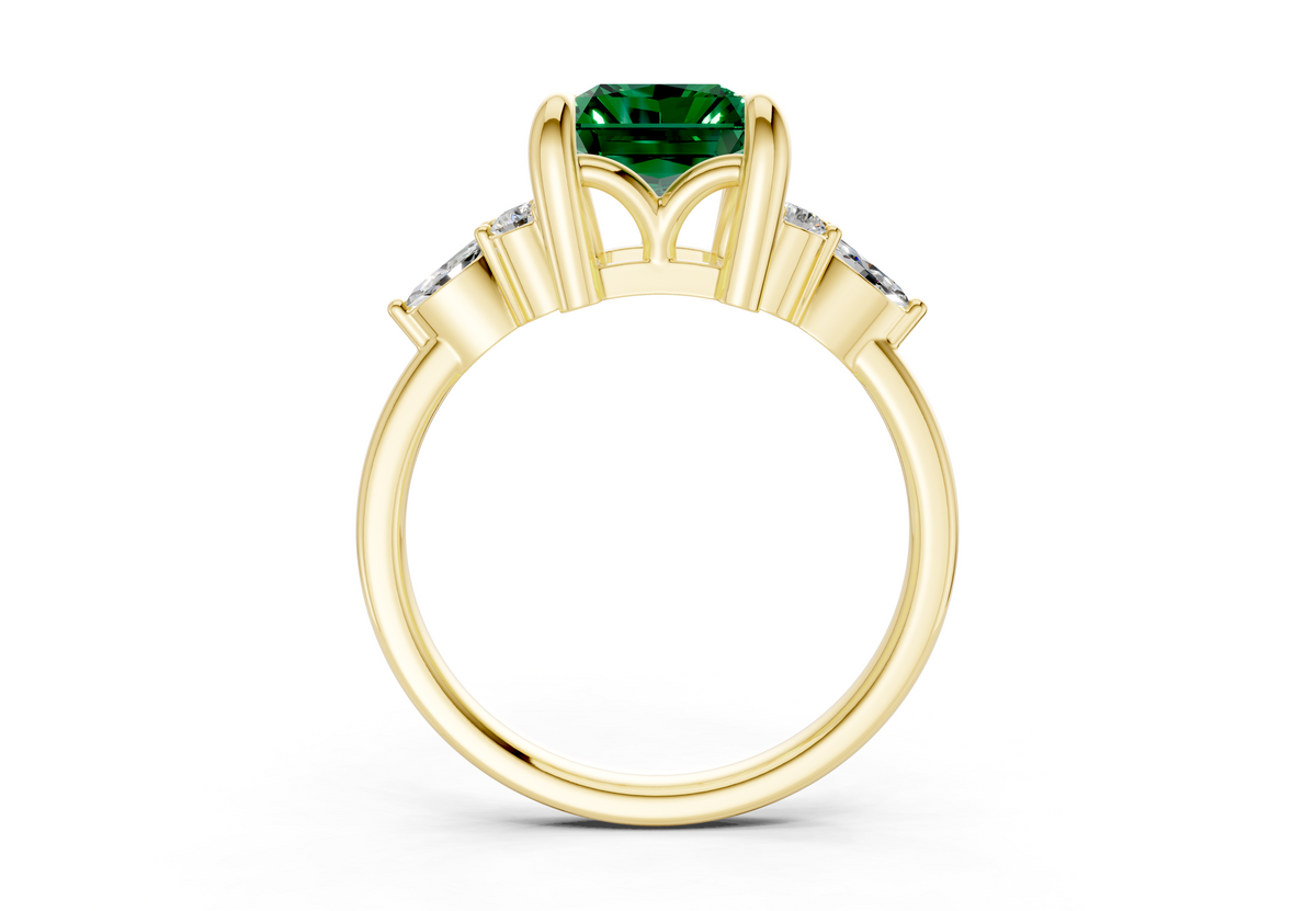 Lyra Emerald Gemstone Accent Radiant Cut 2mm Engagement Ring