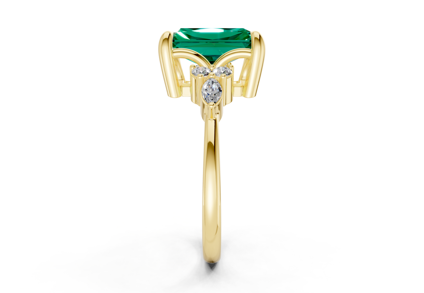 Lyra Emerald Gemstone Accent Radiant Cut 1.8mm Engagement Ring