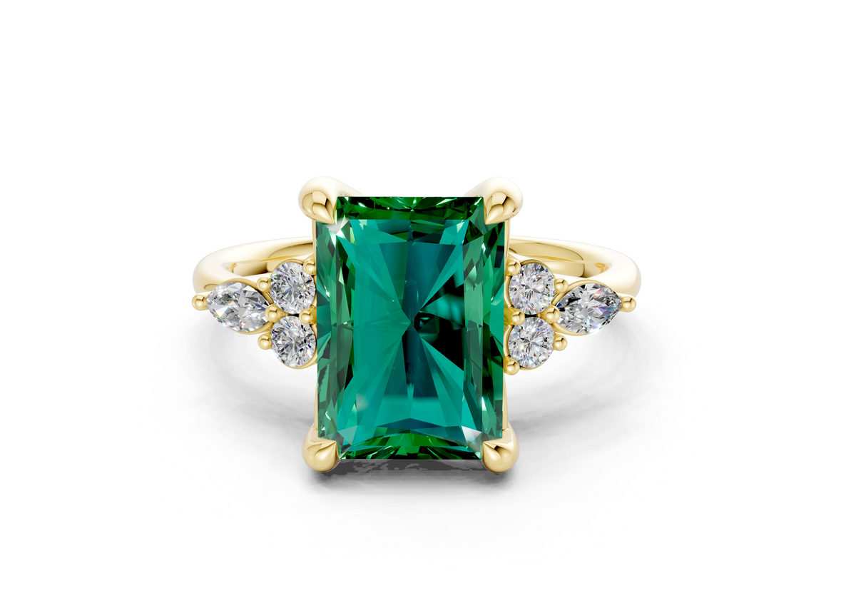 Lyra Emerald Gemstone Accent Radiant Cut 2mm Engagement Ring