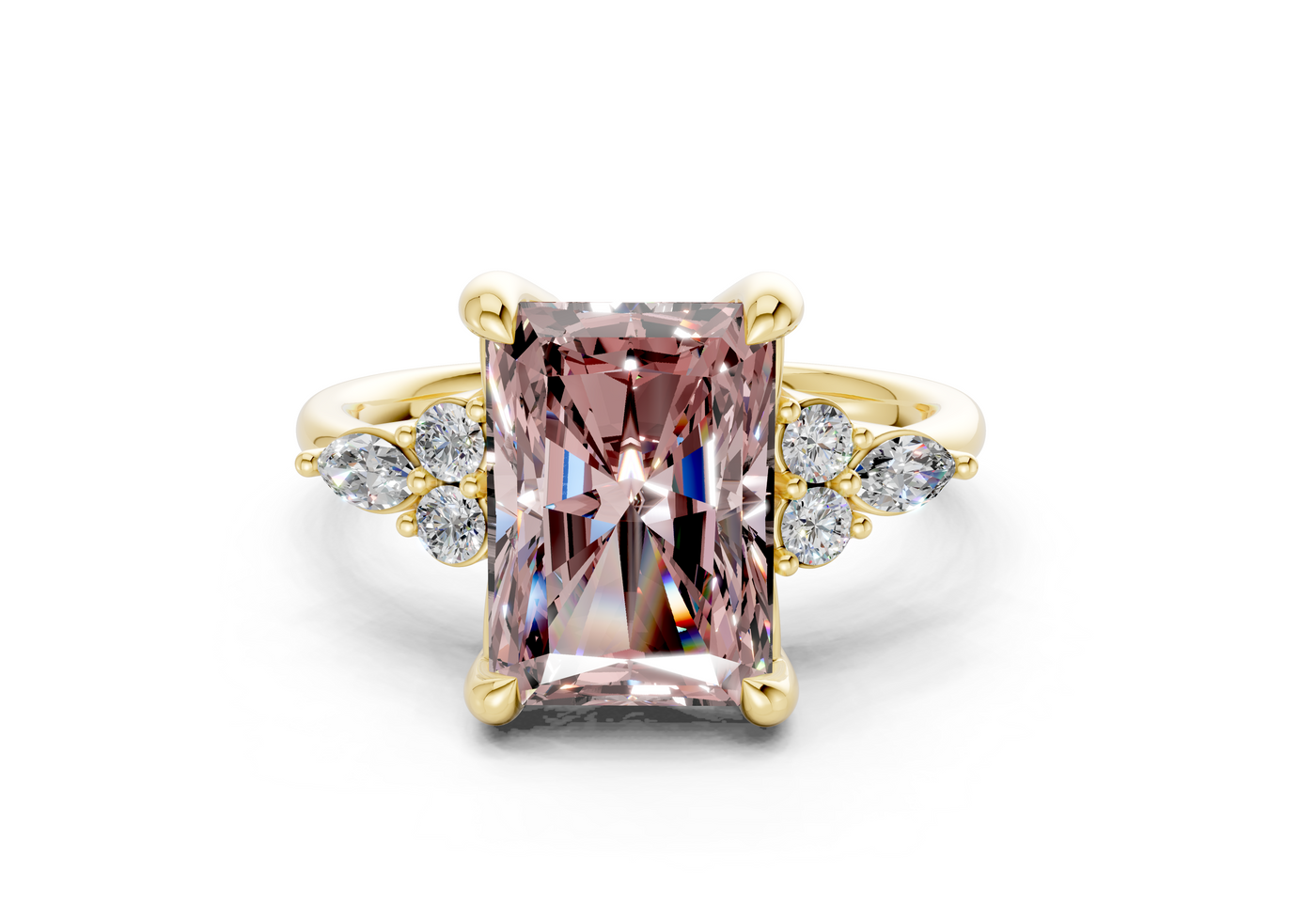 Lyra Pink Diamond Accent Radiant Cut 1.8mm Engagement Ring