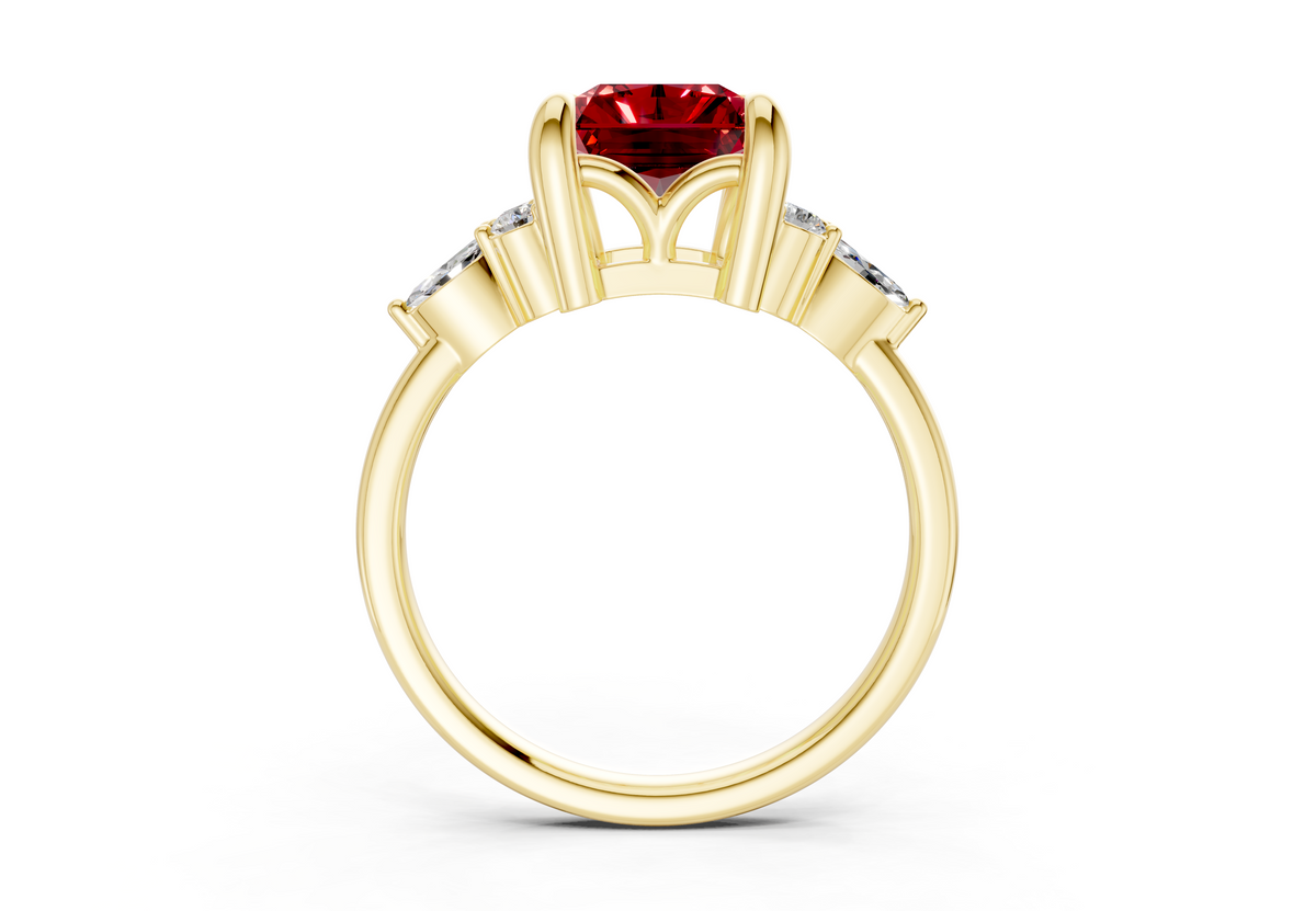Lyra Ruby Gemstone Accent Radiant Cut 1.8mm Engagement Ring