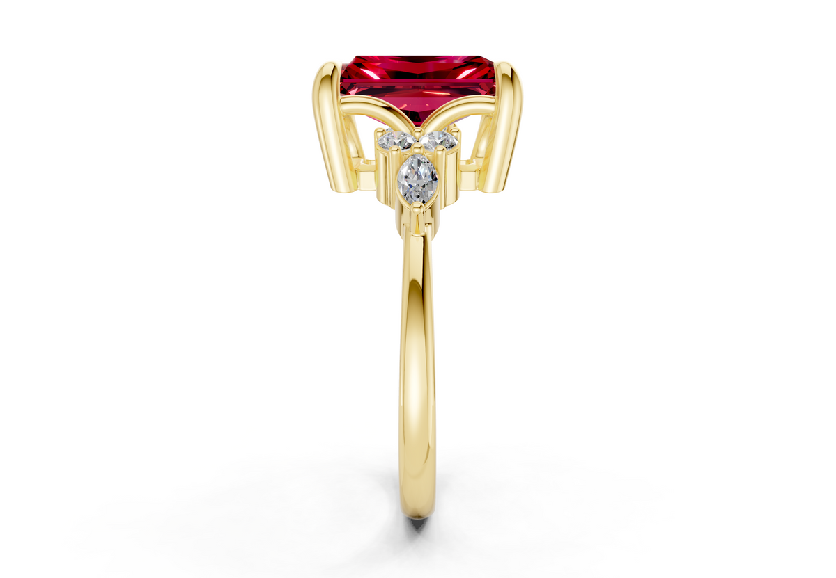 Lyra Ruby Gemstone Accent Radiant Cut 2mm Engagement Ring