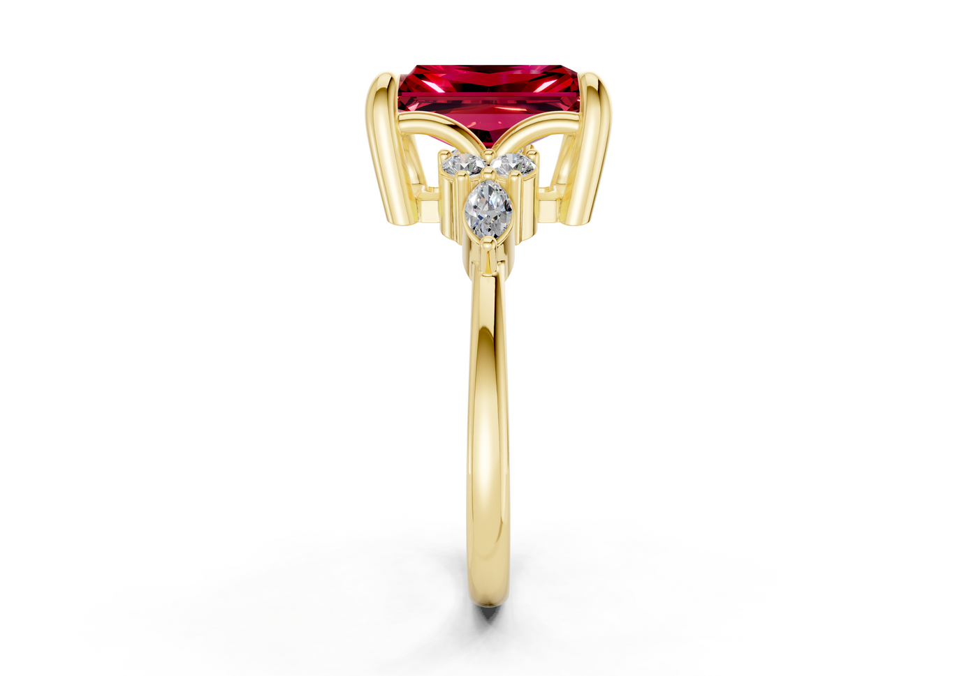 Lyra Ruby Gemstone Accent Radiant Cut 1.8mm Engagement Ring
