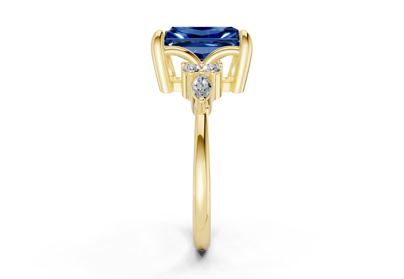 Lyra Sapphire Gemstone Accent Radiant Cut 1.8mm Engagement Ring
