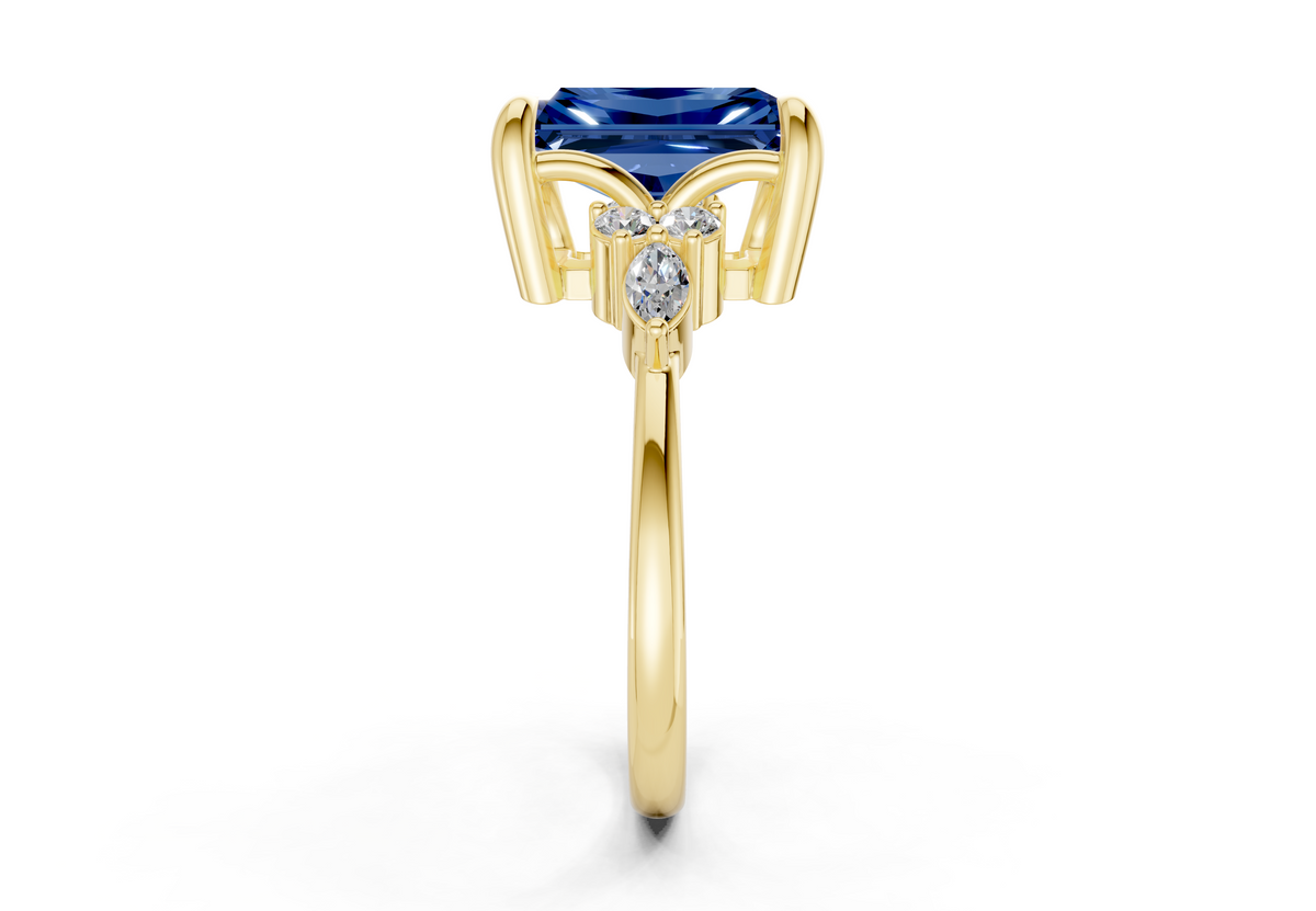 Lyra Sapphire Gemstone Accent Radiant Cut 2.3mm Engagement Ring