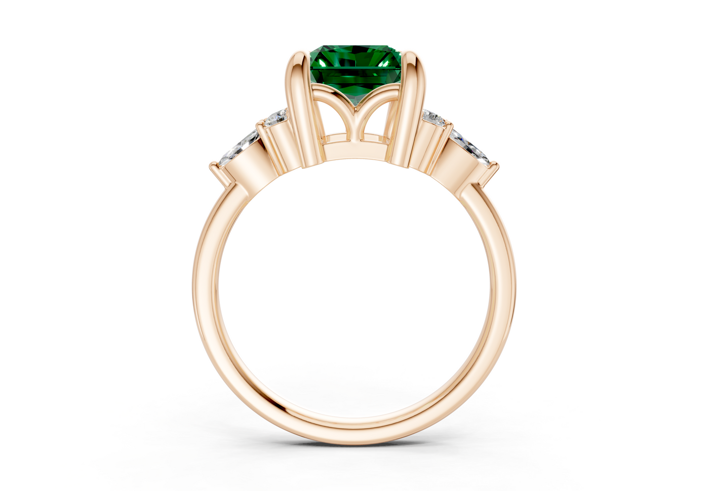Lyra Emerald Gemstone Accent Radiant Cut 1.8mm Engagement Ring
