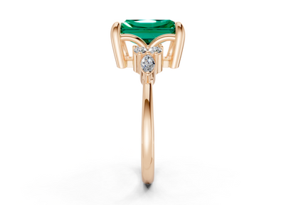 Lyra Emerald Gemstone Accent Radiant Cut 2.3mm Engagement Ring
