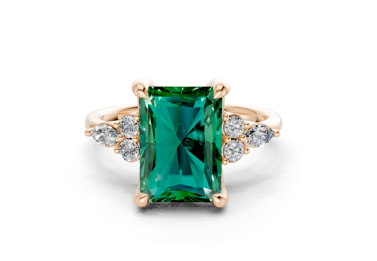 Lyra Emerald Gemstone Accent Radiant Cut 2.3mm Engagement Ring