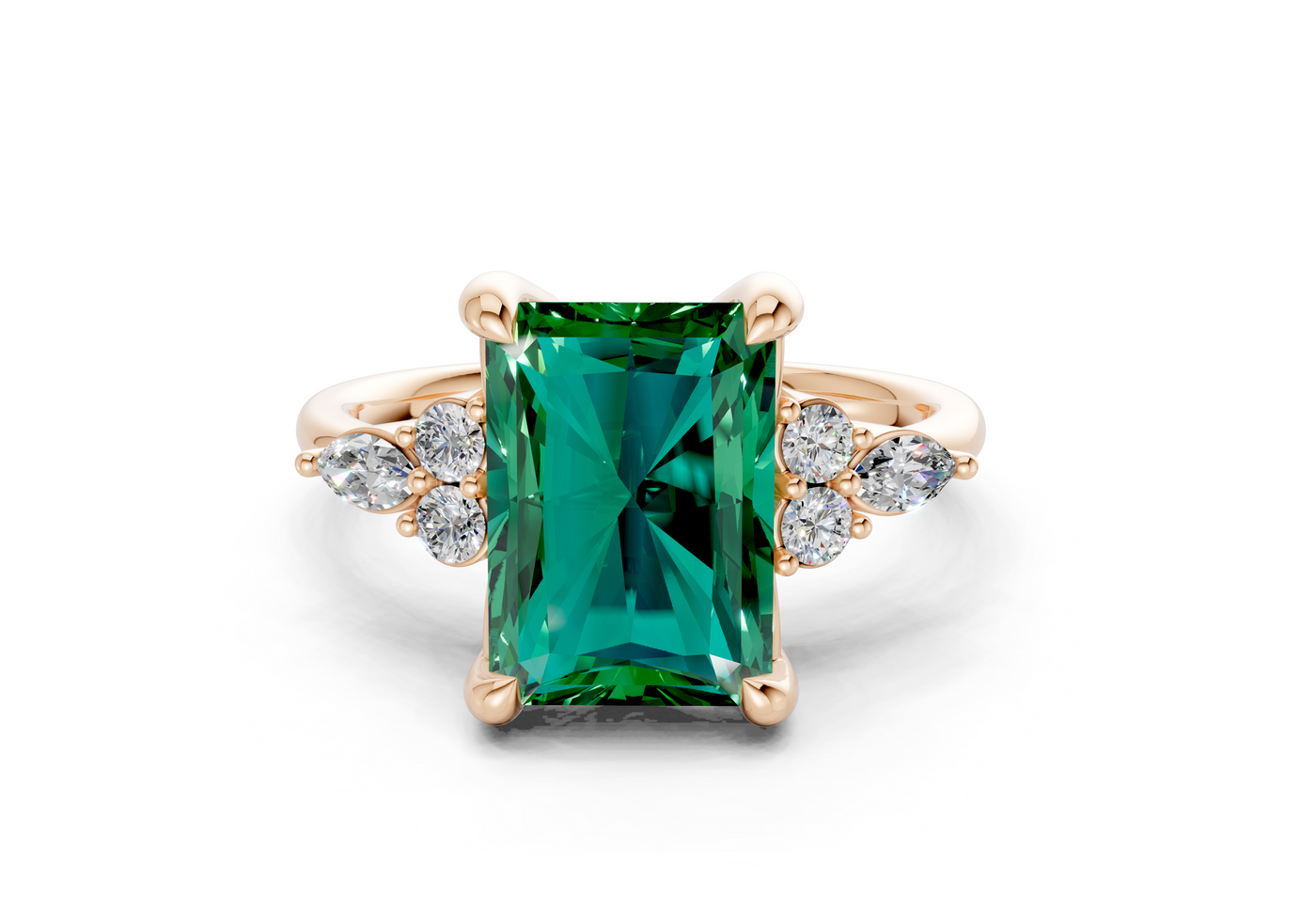 Lyra Emerald Gemstone Accent Radiant Cut 1.8mm Engagement Ring