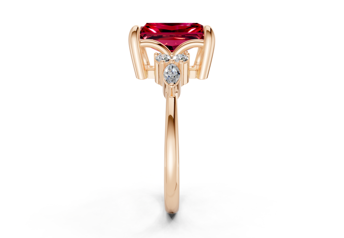 Lyra Ruby Gemstone Accent Radiant Cut 2mm Engagement Ring