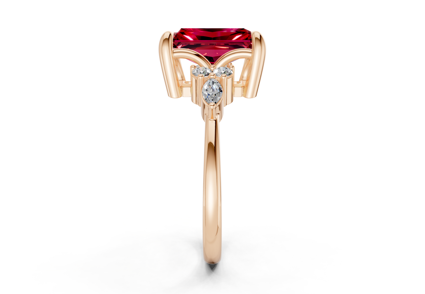 Lyra Ruby Gemstone Accent Radiant Cut 1.8mm Engagement Ring