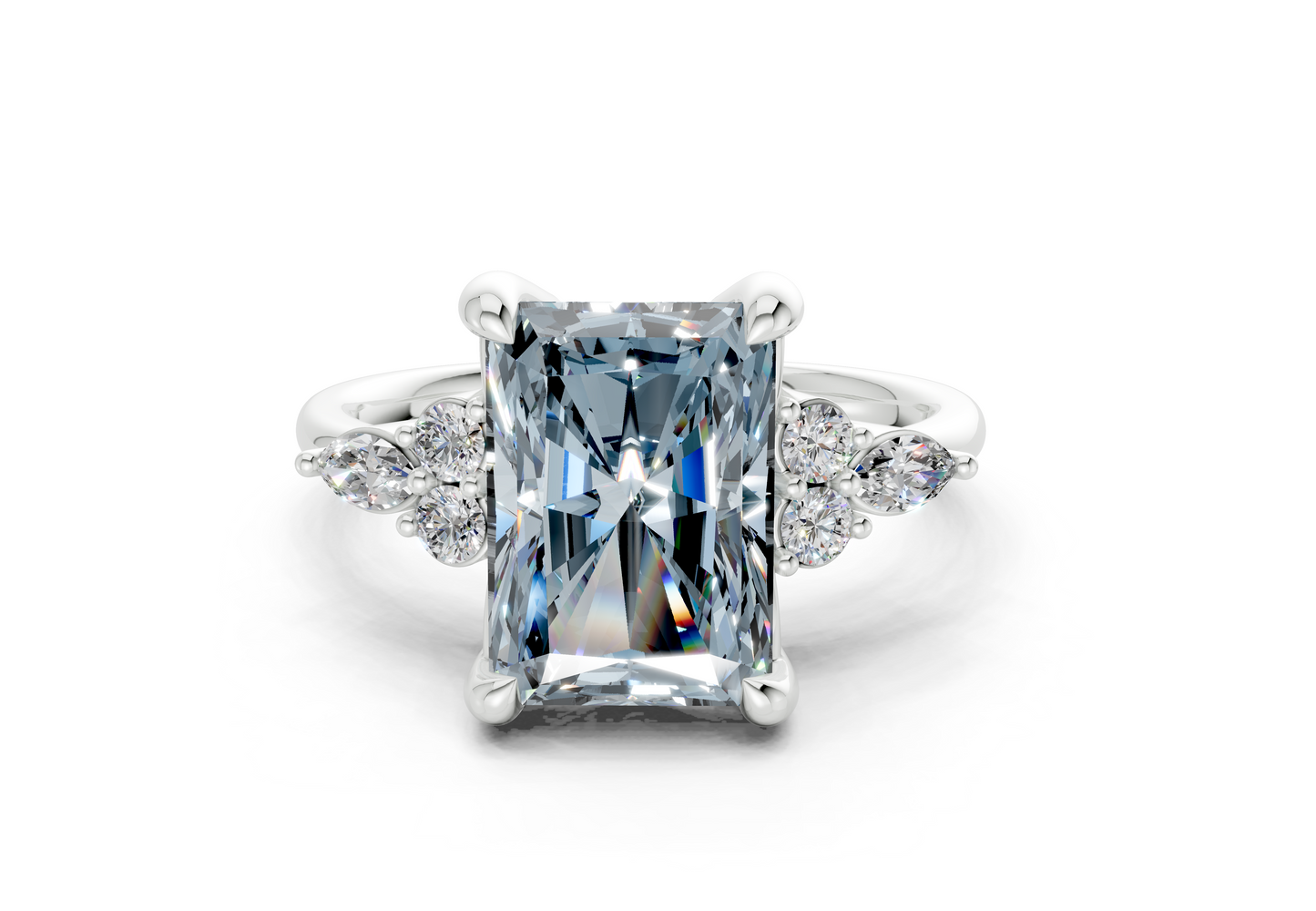 Lyra Blue Diamond Accent Radiant Cut 2.3mm Engagement Ring
