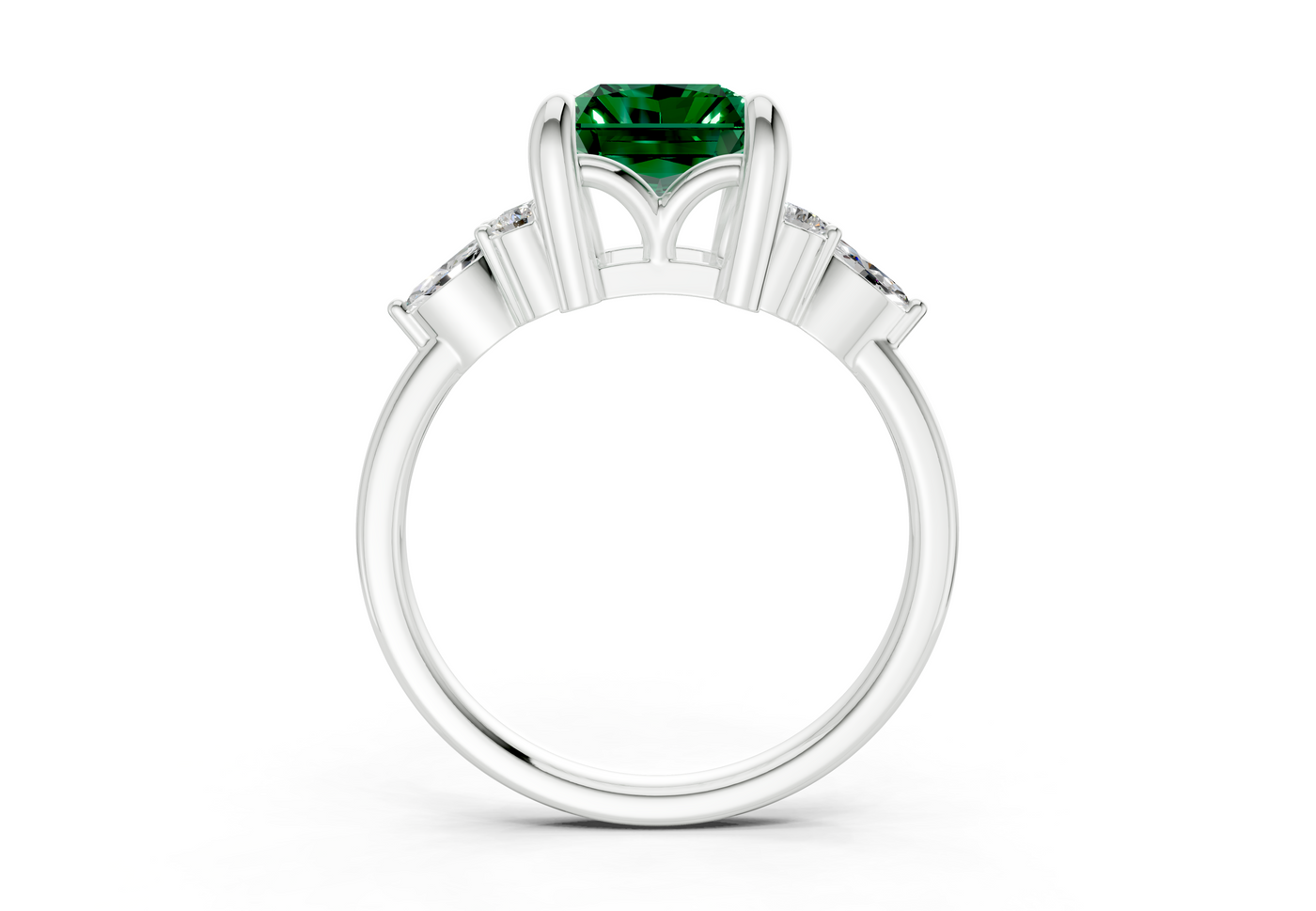 Lyra Emerald Gemstone Accent Radiant Cut 2mm Engagement Ring