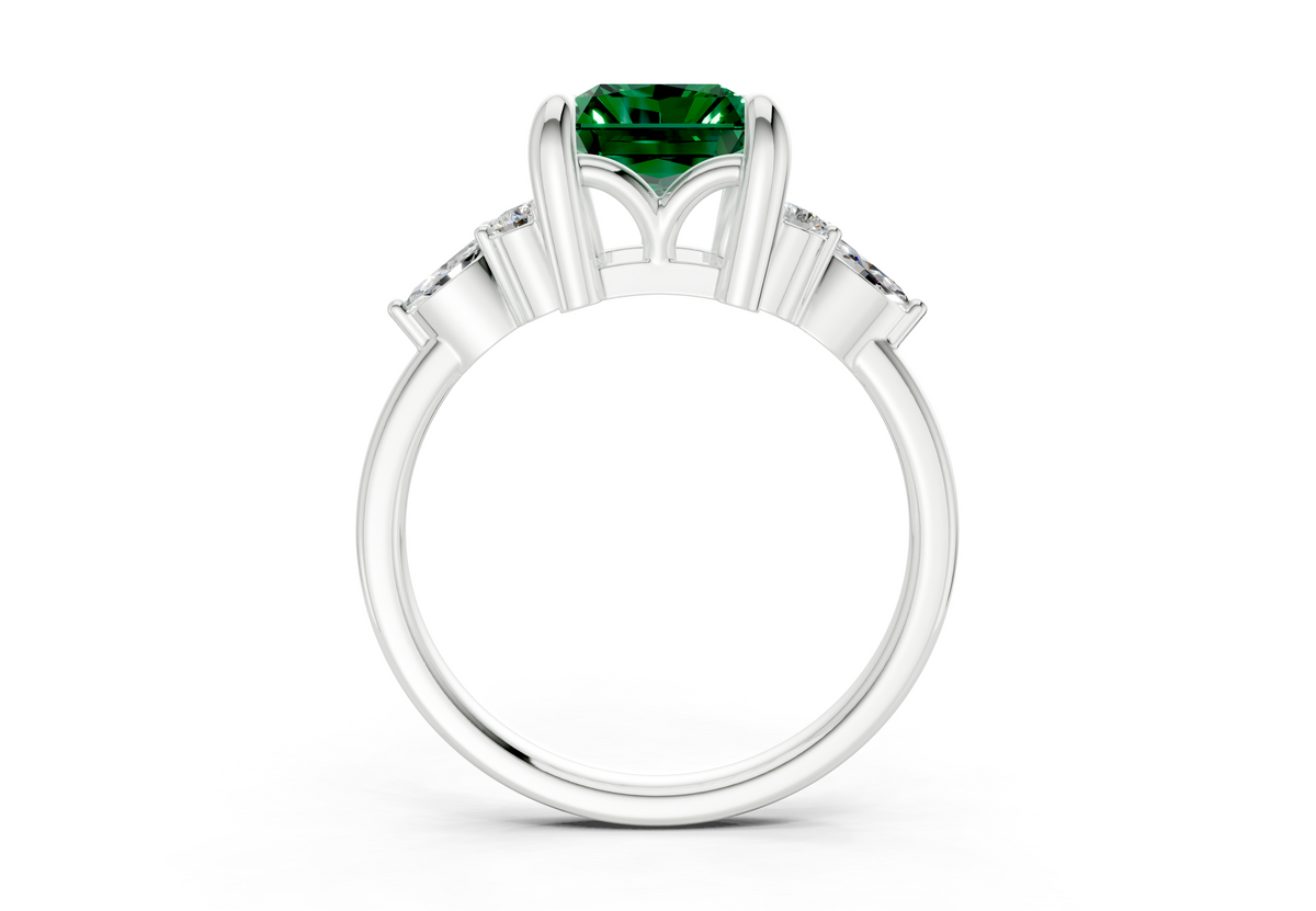 Lyra Emerald Gemstone Accent Radiant Cut 1.8mm Engagement Ring