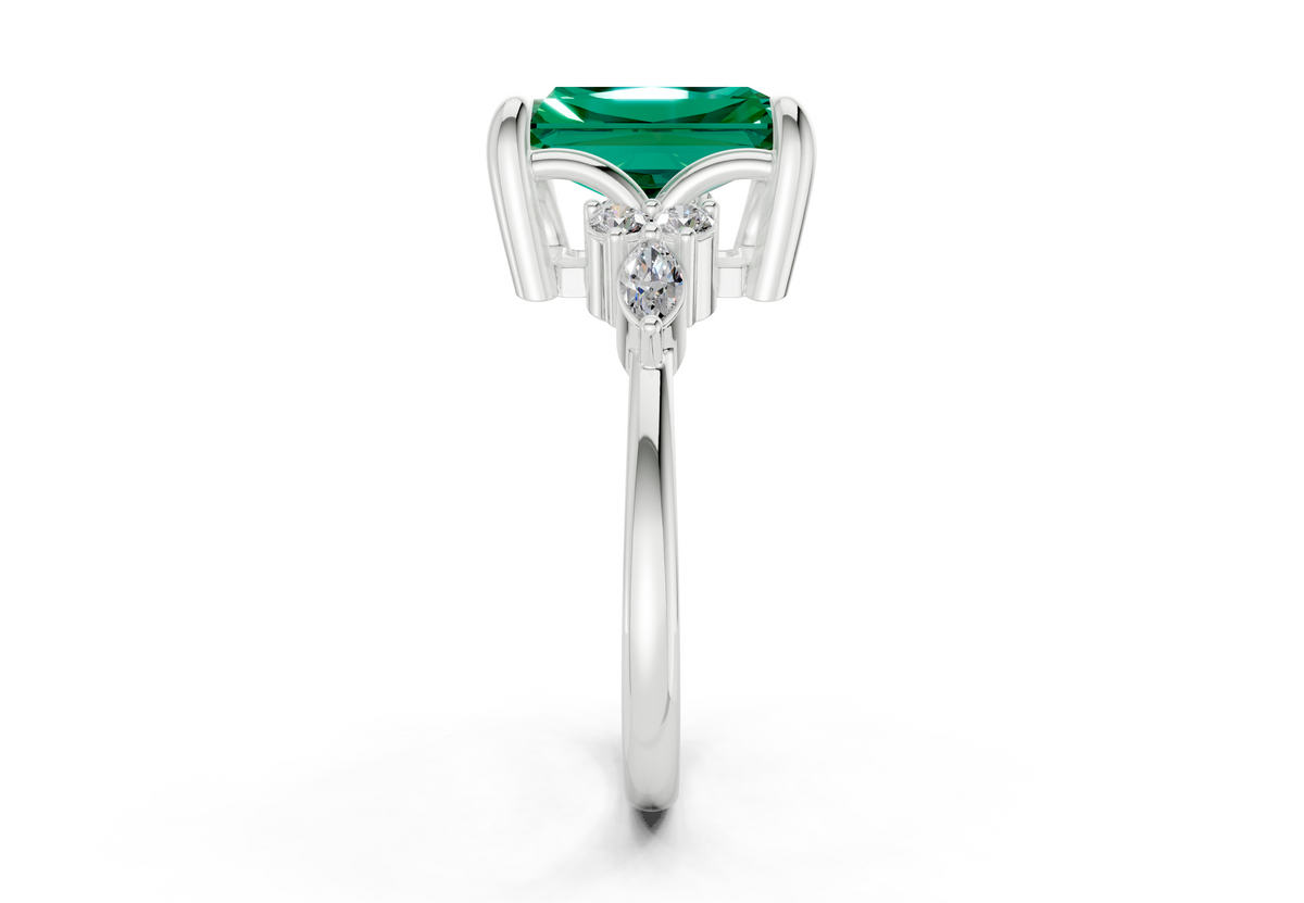 Lyra Emerald Gemstone Accent Radiant Cut 2mm Engagement Ring