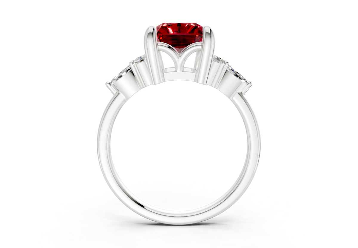 Lyra Ruby Gemstone Accent Radiant Cut 2mm Engagement Ring