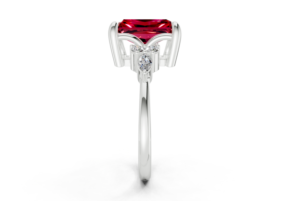 Lyra Ruby Gemstone Accent Radiant Cut 1.8mm Engagement Ring