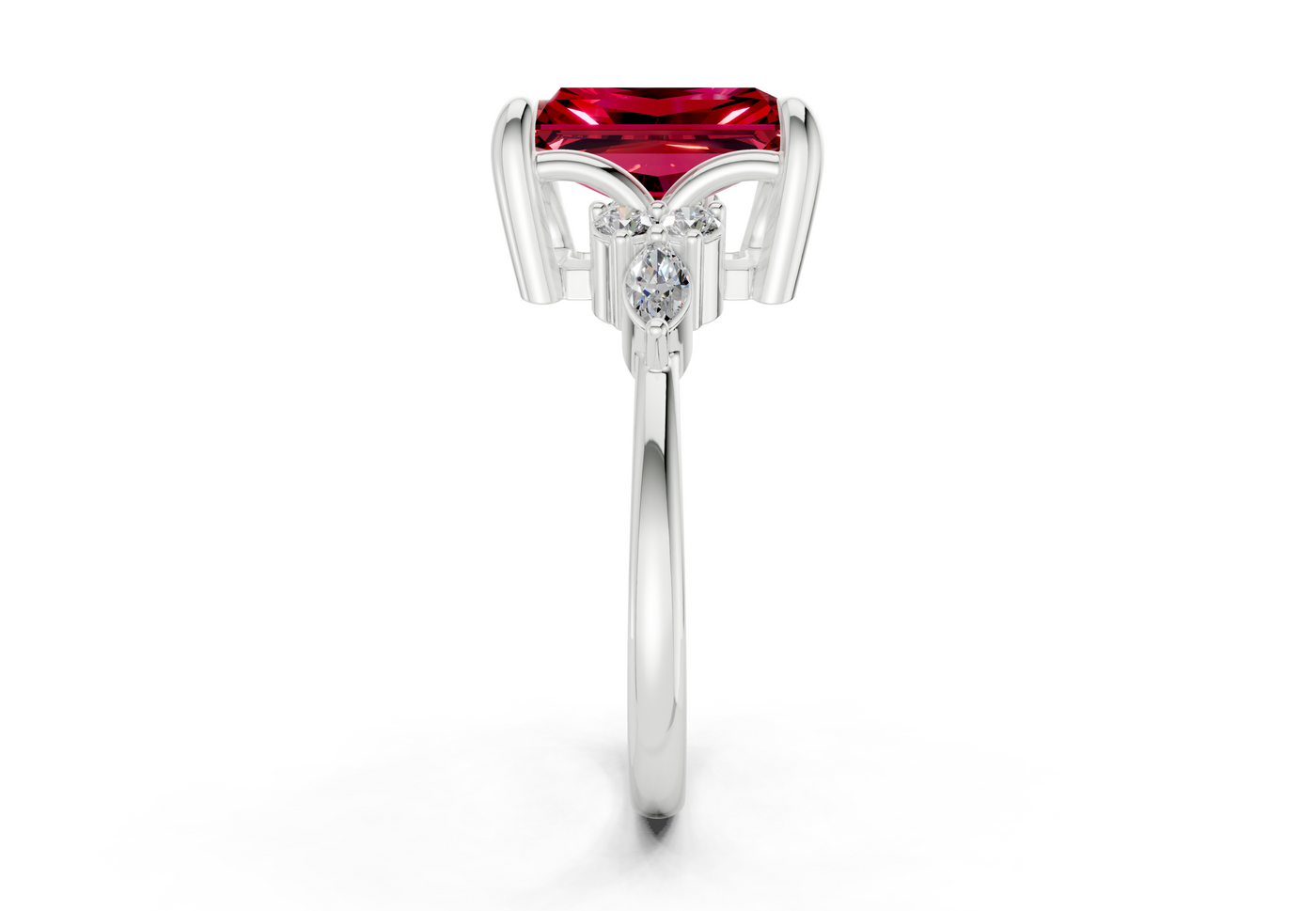 Lyra Ruby Gemstone Accent Radiant Cut 2.3mm Engagement Ring