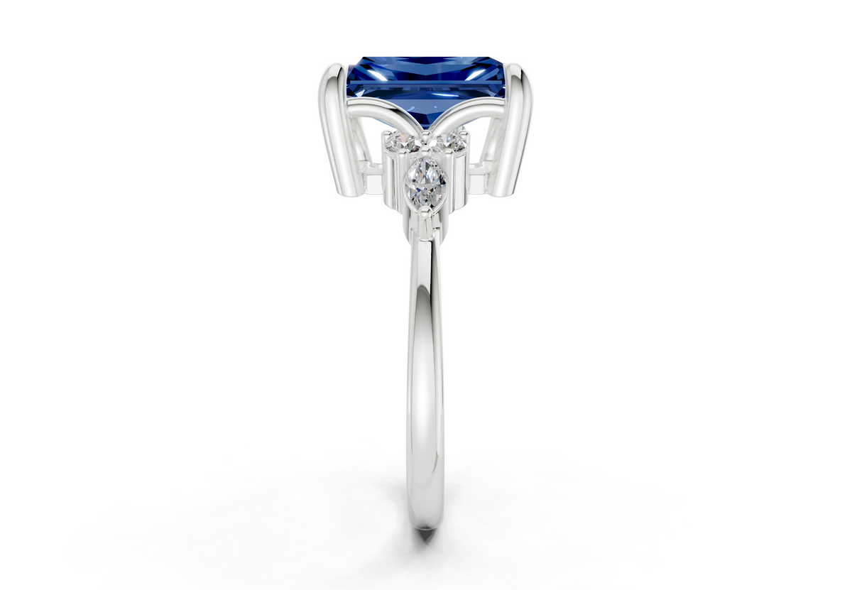 Lyra Sapphire Gemstone Accent Radiant Cut 1.8mm Engagement Ring