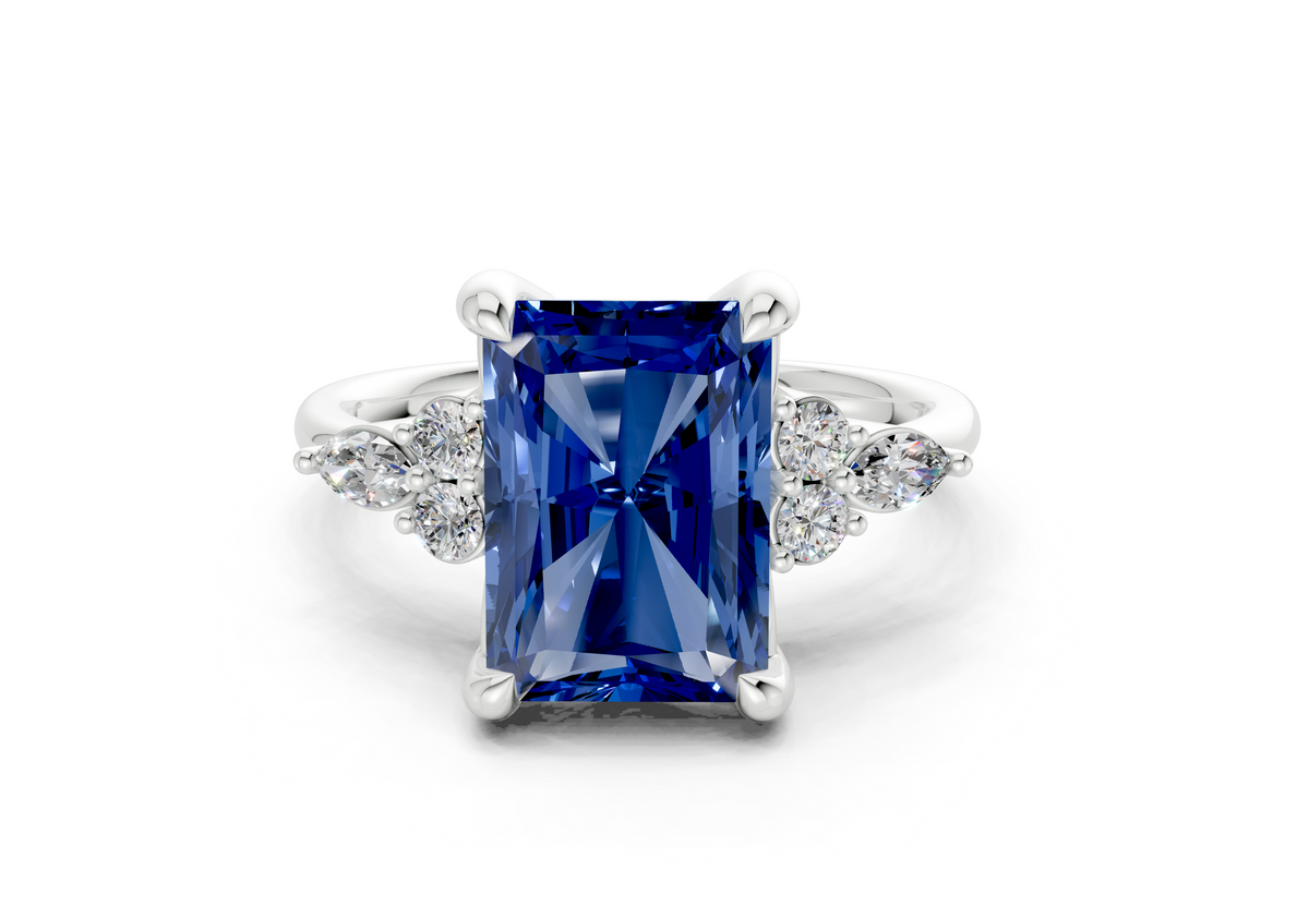 Lyra Sapphire Gemstone Accent Radiant Cut 2.3mm Engagement Ring