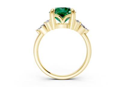 Lyra Emerald Gemstone Accent Round Cut 1.8mm Engagement Ring
