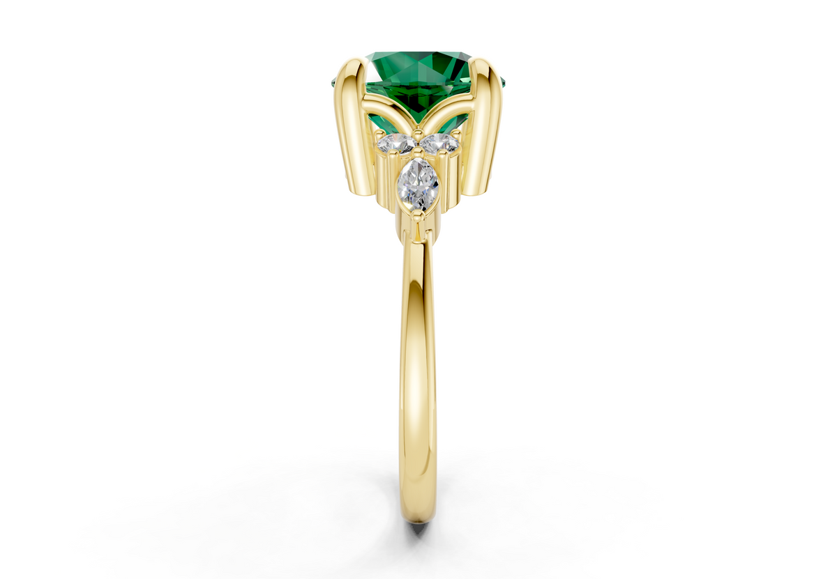 Lyra Emerald Gemstone Accent Round Cut 2mm Engagement Ring