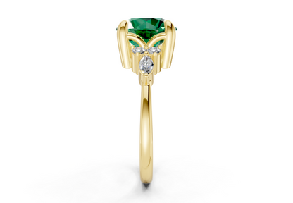 Lyra Emerald Gemstone Accent Round Cut 1.8mm Engagement Ring