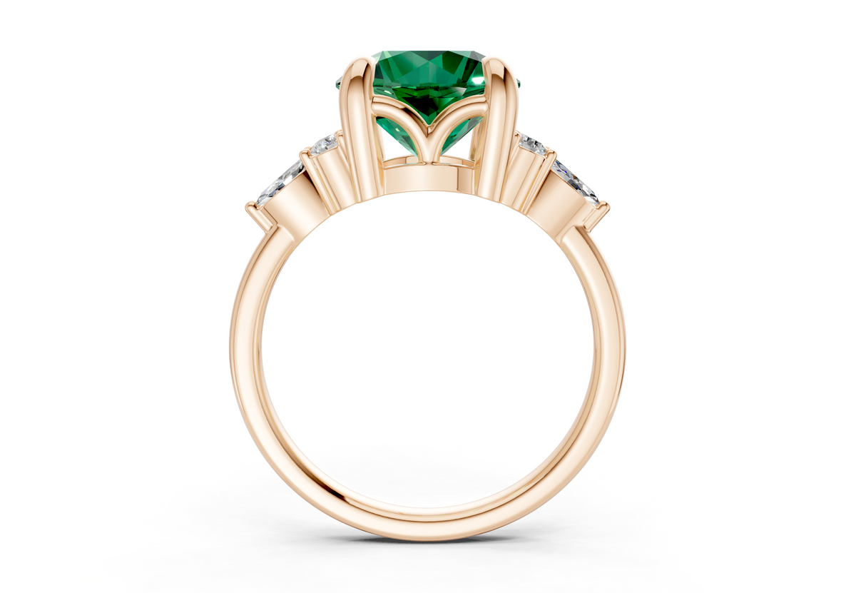 Lyra Emerald Gemstone Accent Round Cut 2.3mm Engagement Ring