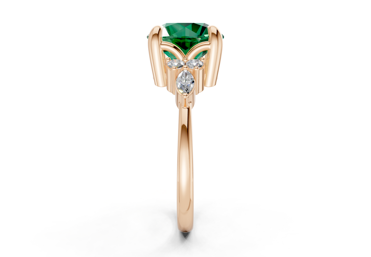 Lyra Emerald Gemstone Accent Round Cut 2mm Engagement Ring