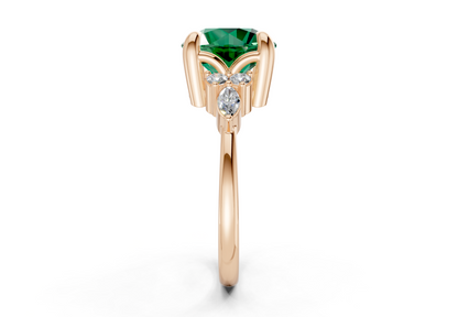Lyra Emerald Gemstone Accent Round Cut 1.8mm Engagement Ring