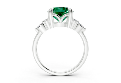 Lyra Emerald Gemstone Accent Round Cut 1.8mm Engagement Ring