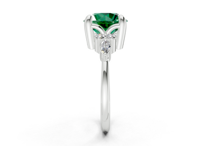 Lyra Emerald Gemstone Accent Round Cut 1.8mm Engagement Ring