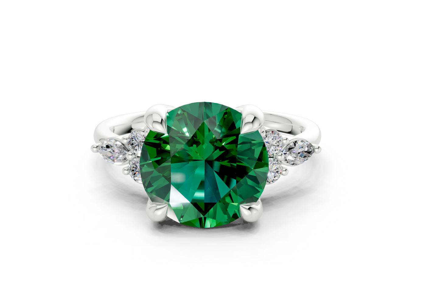 Lyra Emerald Gemstone Accent Round Cut 2mm Engagement Ring