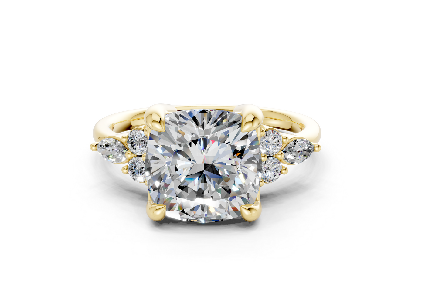 Lyra Diamond Accent Cushion Square Cut 2mm Engagement Ring