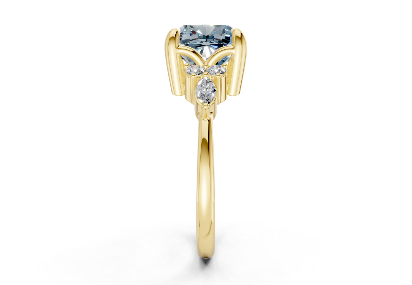 Lyra Blue Diamond Accent Cushion Square Cut 2.3mm Engagement Ring