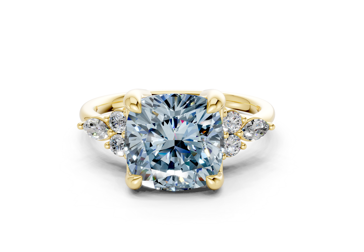 Lyra Blue Diamond Accent Cushion Square Cut 2.3mm Engagement Ring