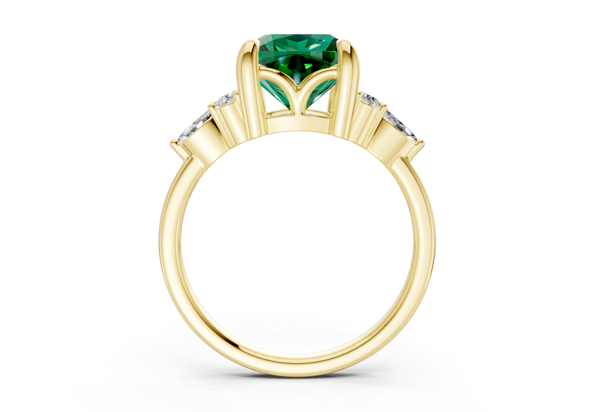 Lyra Emerald Gemstone Accent Cushion Square Cut 1.8mm Engagement Ring