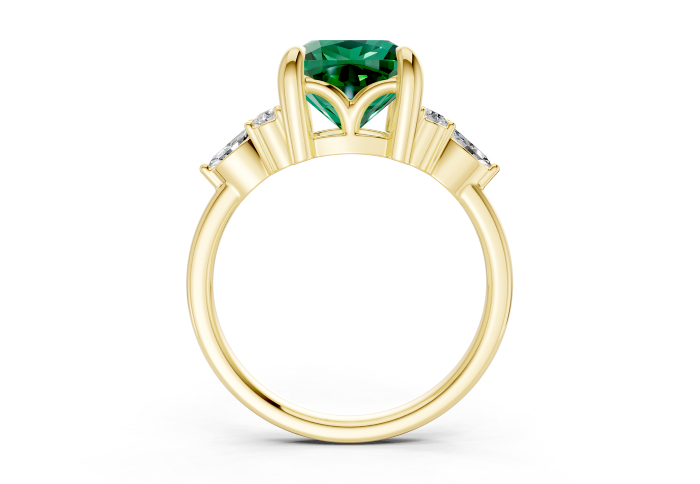 Lyra Emerald Gemstone Accent Cushion Square Cut 2.3mm Engagement Ring