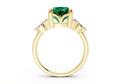 Lyra Emerald Gemstone Accent Cushion Square Cut 2mm Engagement Ring