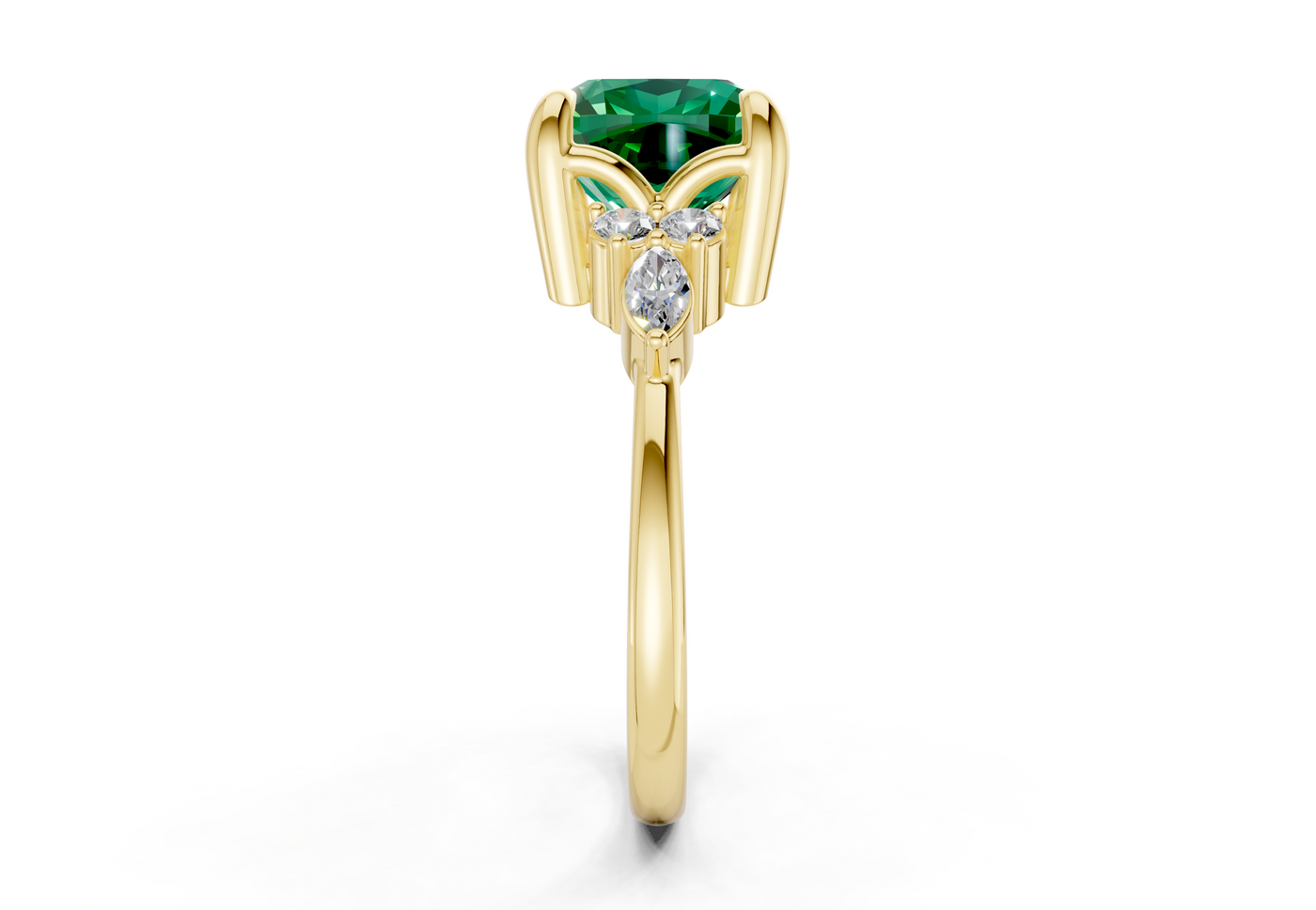 Lyra Emerald Gemstone Accent Cushion Square Cut 1.8mm Engagement Ring