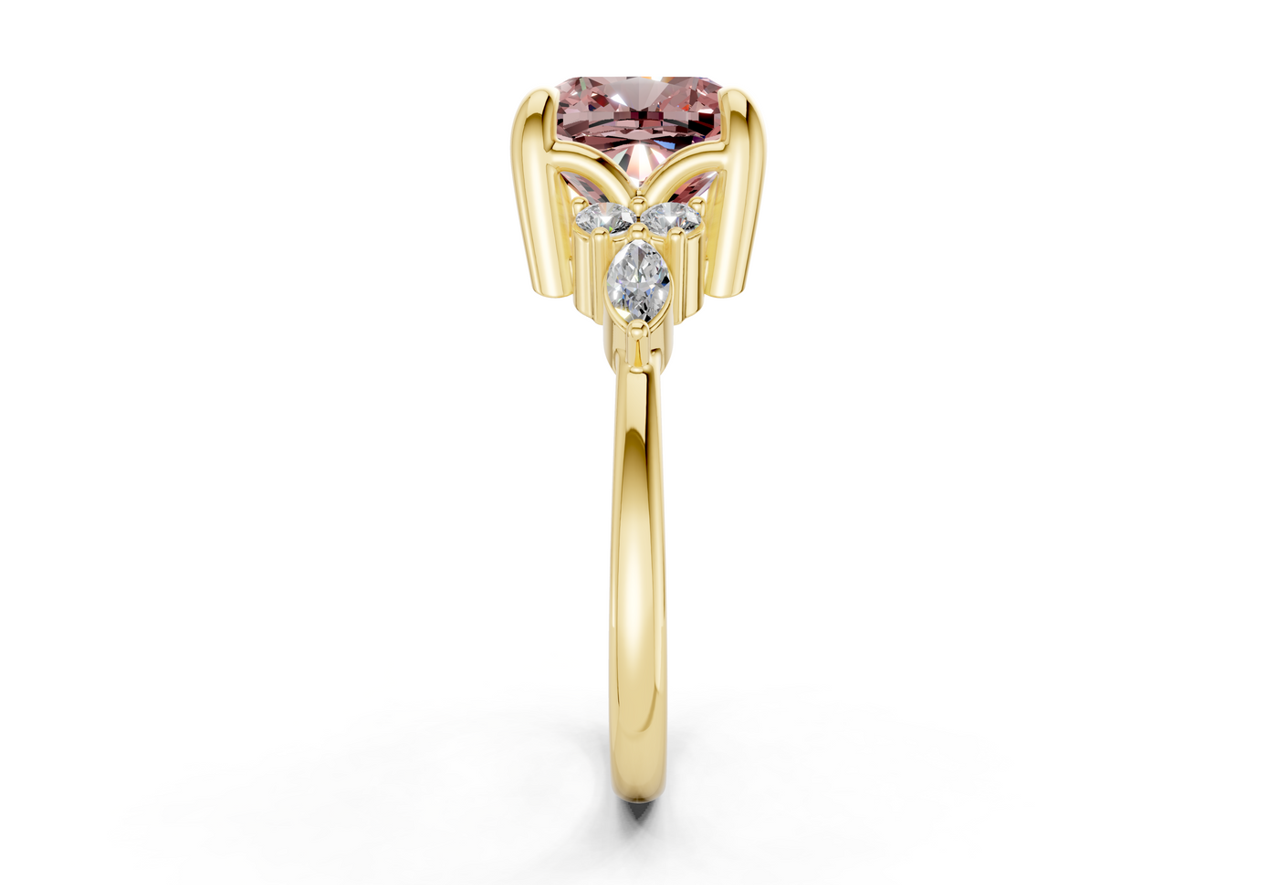 Lyra Pink Diamond Accent Cushion Square Cut 2.3mm Engagement Ring
