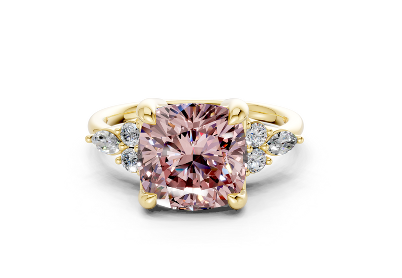 Lyra Pink Diamond Accent Cushion Square Cut 2.3mm Engagement Ring
