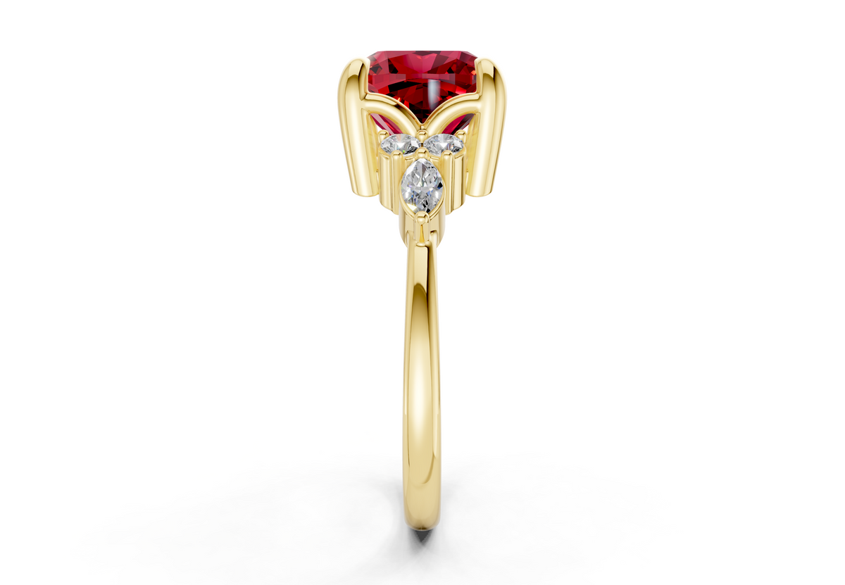 Lyra Ruby Gemstone Accent Cushion Square Cut 2.3mm Engagement Ring