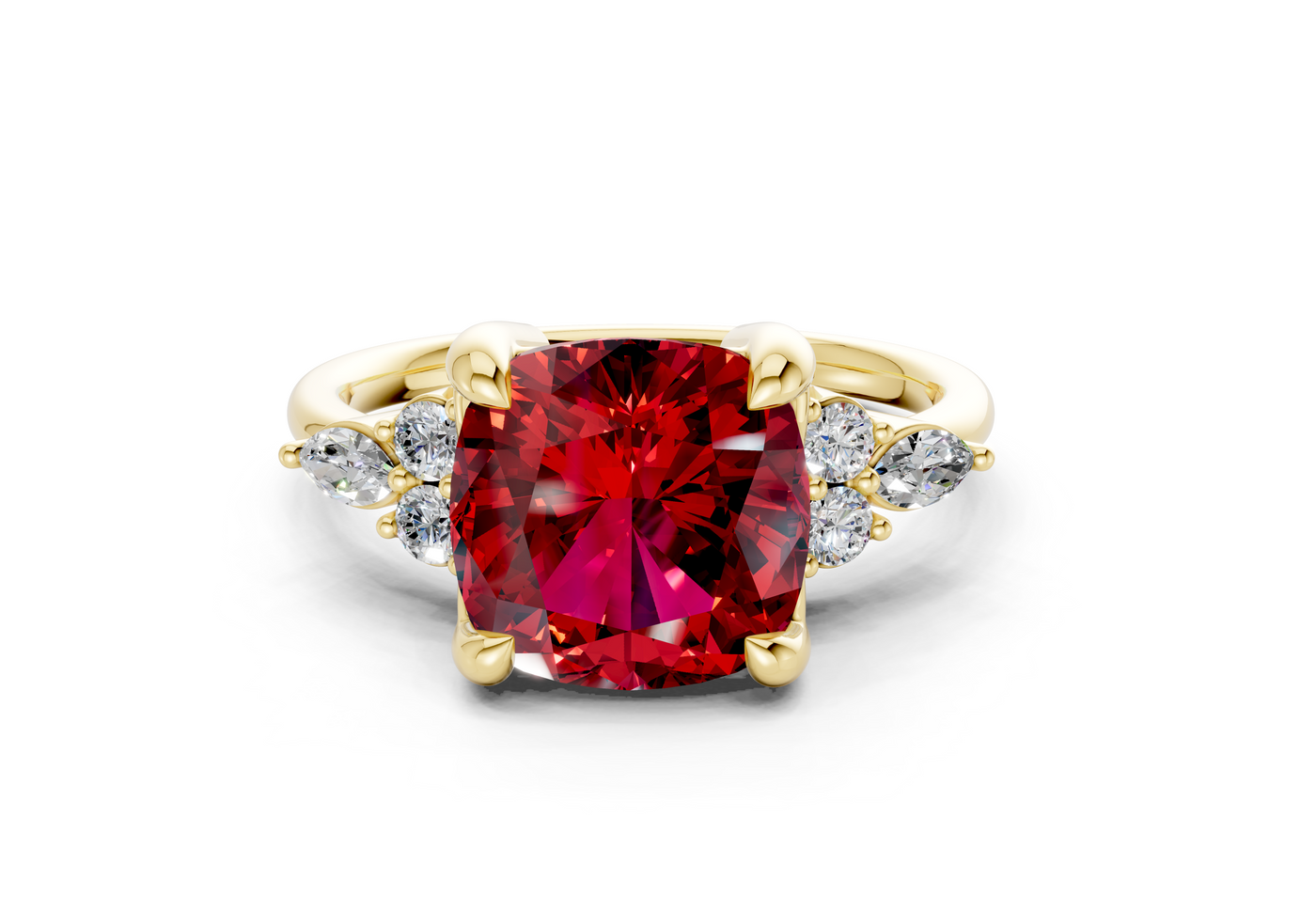 Lyra Ruby Gemstone Accent Cushion Square Cut 1.8mm Engagement Ring