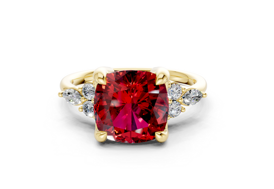Lyra Ruby Gemstone Accent Cushion Square Cut 1.8mm Engagement Ring