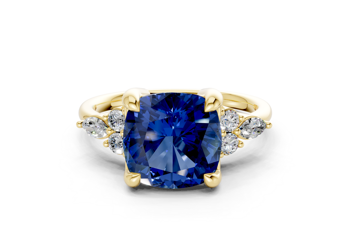 Lyra Sapphire Gemstone Accent Cushion Square Cut 2mm Engagement Ring