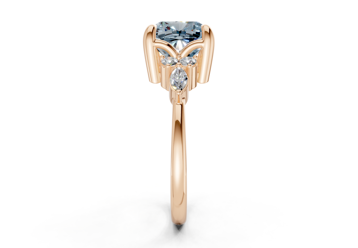 Lyra Blue Diamond Accent Cushion Square Cut 2mm Engagement Ring