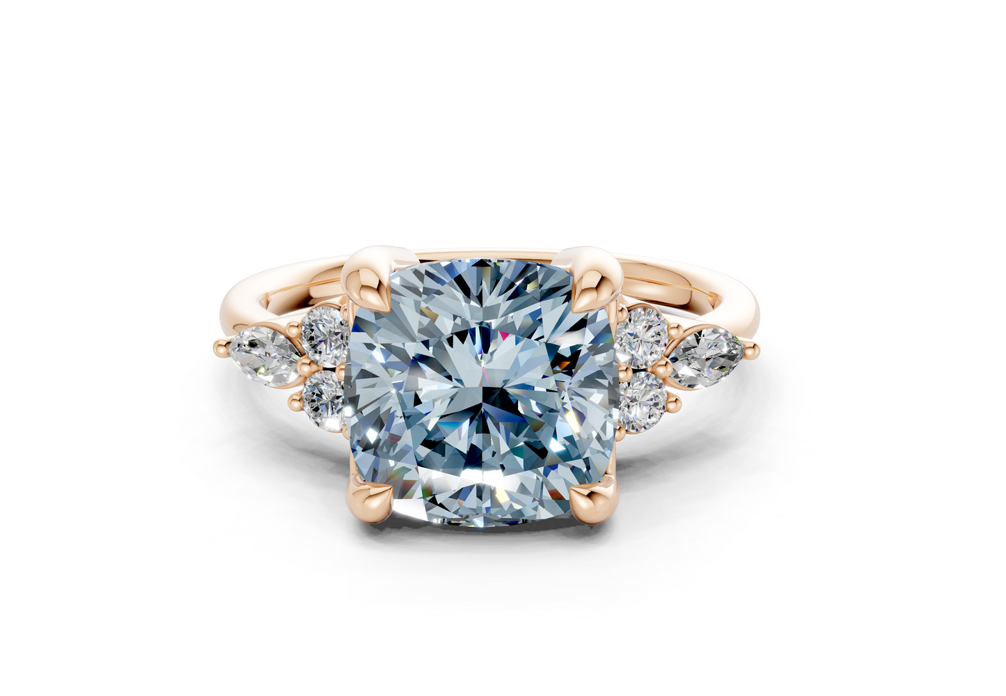 Lyra Blue Diamond Accent Cushion Square Cut 2.3mm Engagement Ring