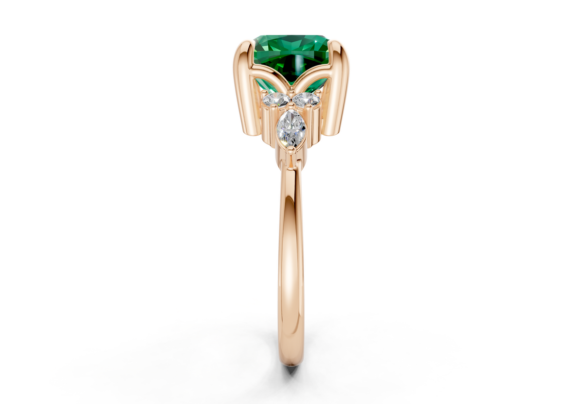 Lyra Emerald Gemstone Accent Cushion Square Cut 1.8mm Engagement Ring